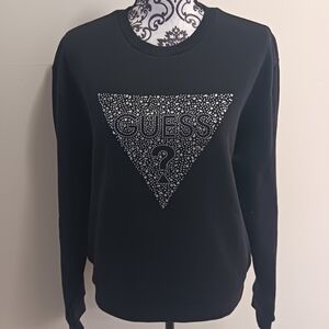 Guess Black Crewneck Sweatshirt with Rhinestone Design